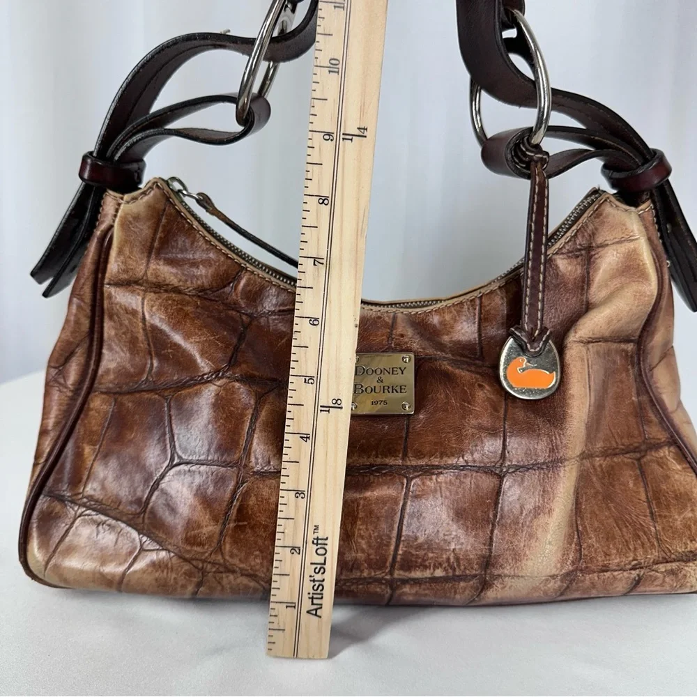 Dooney & Bourke Croc Embossed Leather Shoulder Bag Brown Hobo Purse